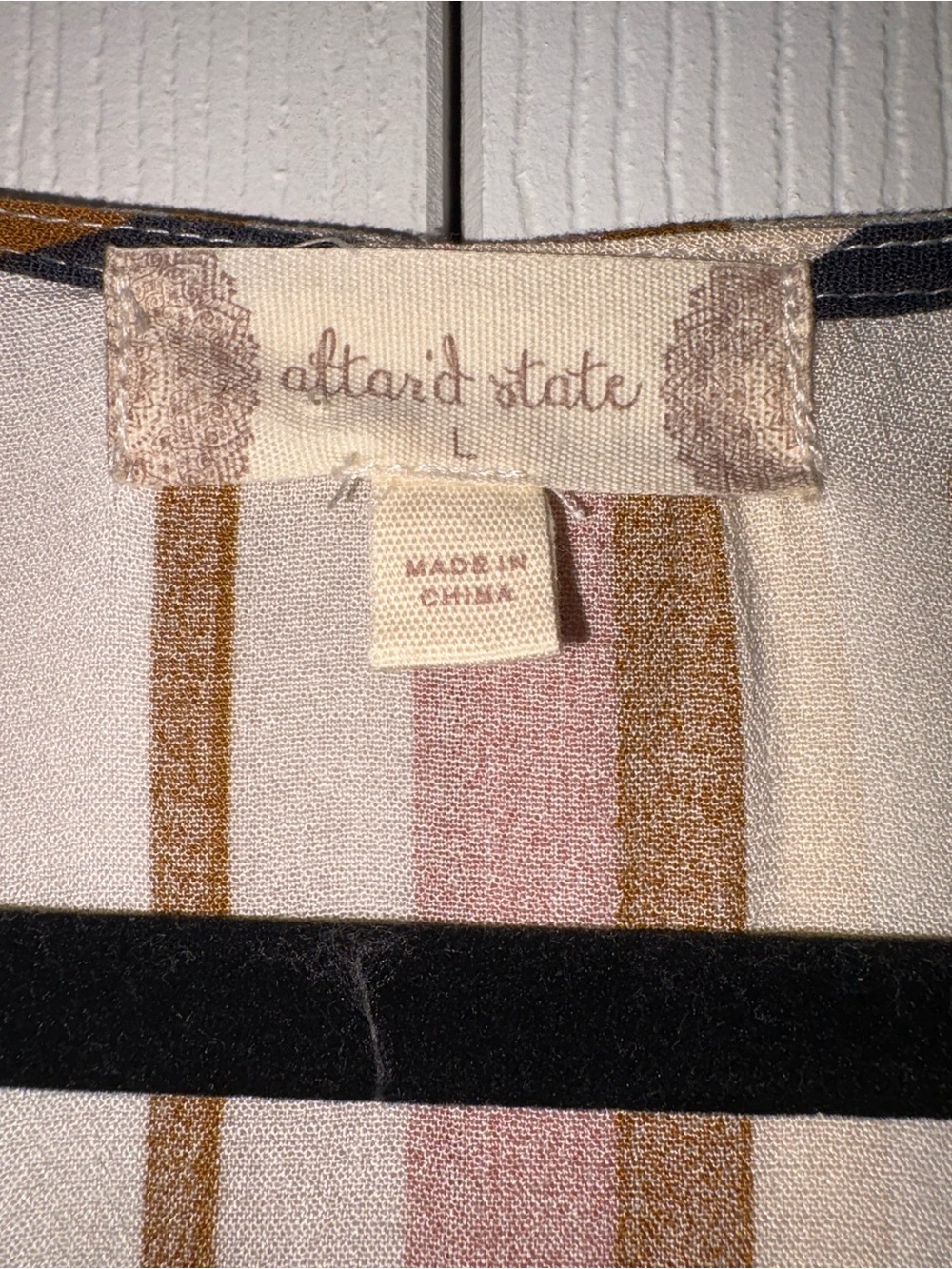 Altar'd State Striped Tie-Front Blouse in Mustard, Blush & Navy - Picture 9 of 11
